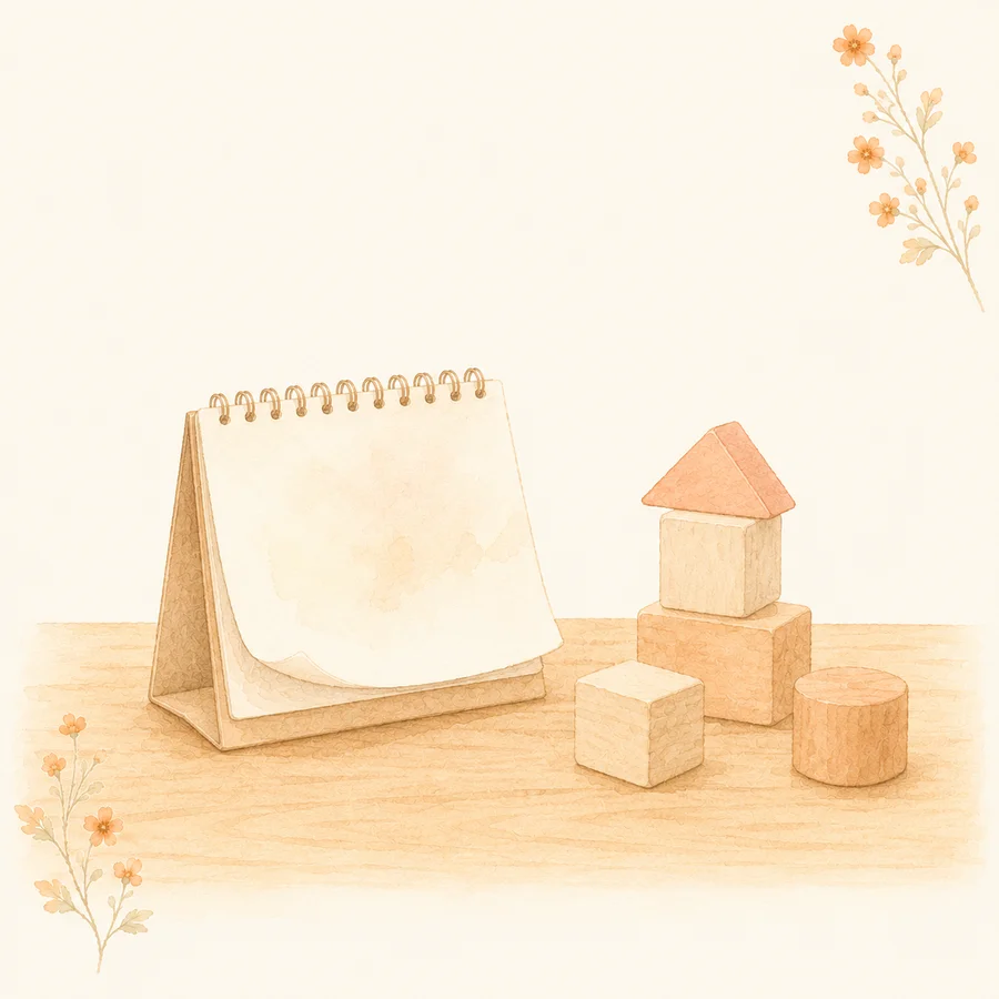 卓上カレンダーと積み木の水彩イラスト